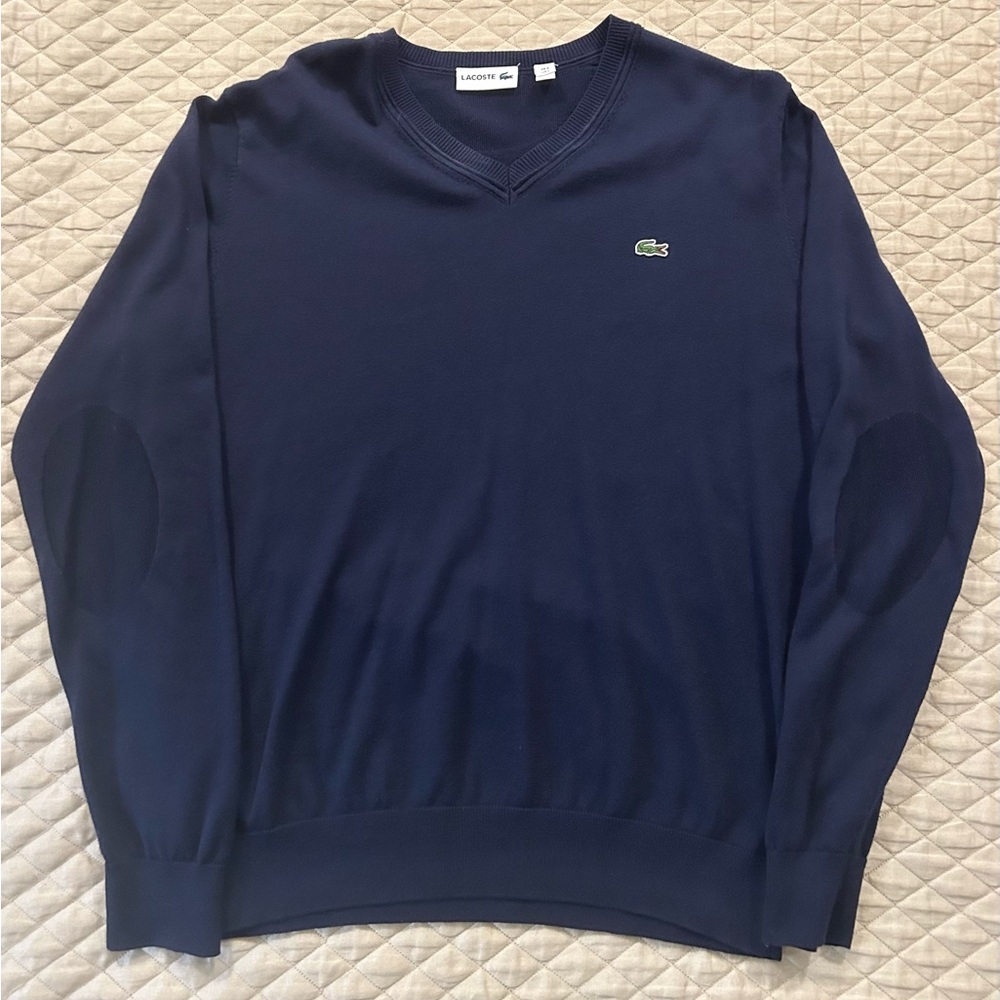 Lacoste Men's Long Sleeve V-Neck Regular Fit Navy Blue Sweater Large
